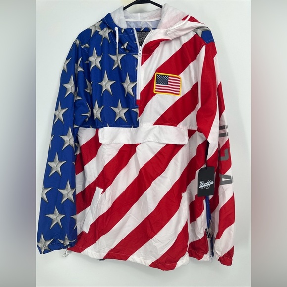 Brooklyn Cloth American Flag Patriotic Pullover Men’s Windbreaker Size Medium - Picture 1 of 5